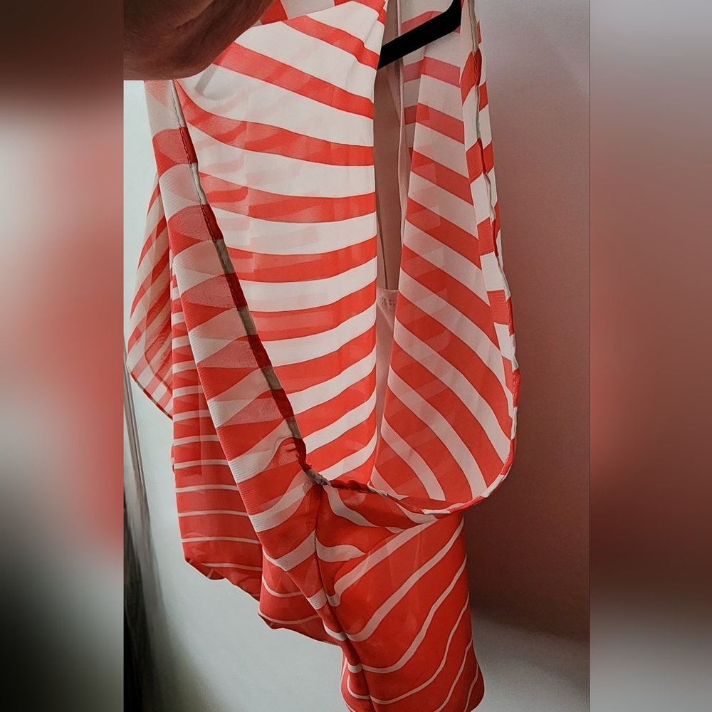 BCX Striped Flowy Blouse Top size S Coral‎ elastic Waist - Picture 4 of 7
